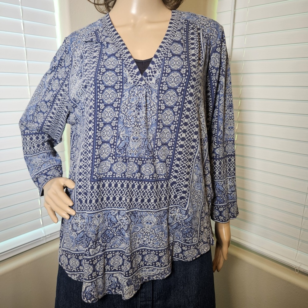 Lucky Brand‎ Tops Lot of 2 Black & White/Blue & Lt Blue Boho Knit Tunic Size 1X